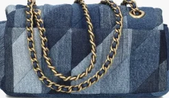 blauwe coach handtas quilted patchwork denim tabby