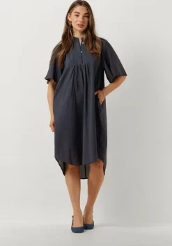 blauwe co'couture midi jurk callum volume dress