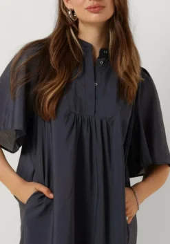 blauwe co'couture midi jurk callum volume dress