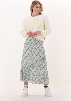 blauwe colourful rebel midirok timi flower ruffle midi skirt