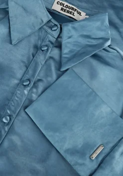 blauwe colourful rebel mini jurk mette satin wrap dress