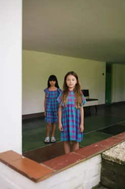 blauwe daily brat top sandy checked top