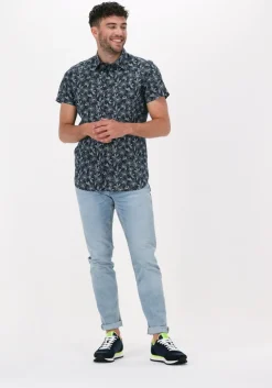 blauwe dstrezzed casual overhemd shirt s/s line flower voile