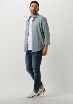 blauwe dstrezzed casual overhemd kirk shirt melange pique