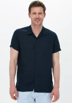 blauwe dstrezzed casual overhemd resort shirt s/s linen