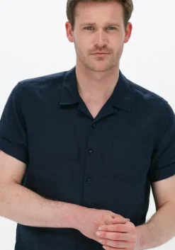 blauwe dstrezzed casual overhemd resort shirt s/s linen