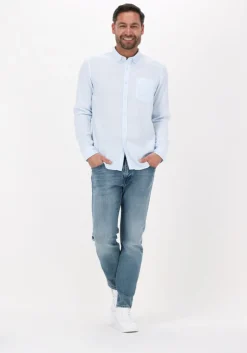 blauwe dstrezzed casual overhemd shirt button down tencel