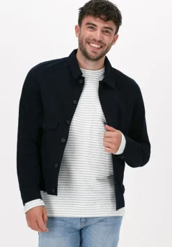 blauwe dstrezzed overshirt trucker jacket seersucker