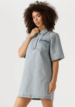 blauwe edited mini jurk asta denim dress