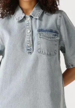 blauwe edited mini jurk asta denim dress