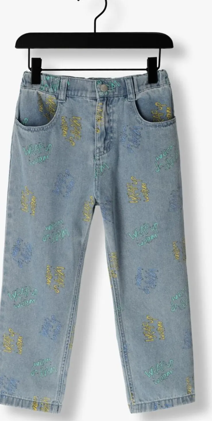 blauwe jelly mallow straight leg jeans wrap-up denim pants