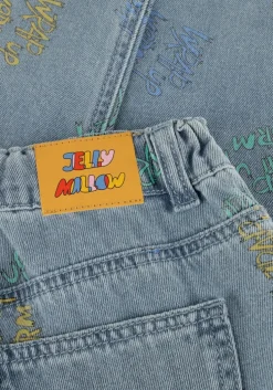 blauwe jelly mallow straight leg jeans wrap-up denim pants