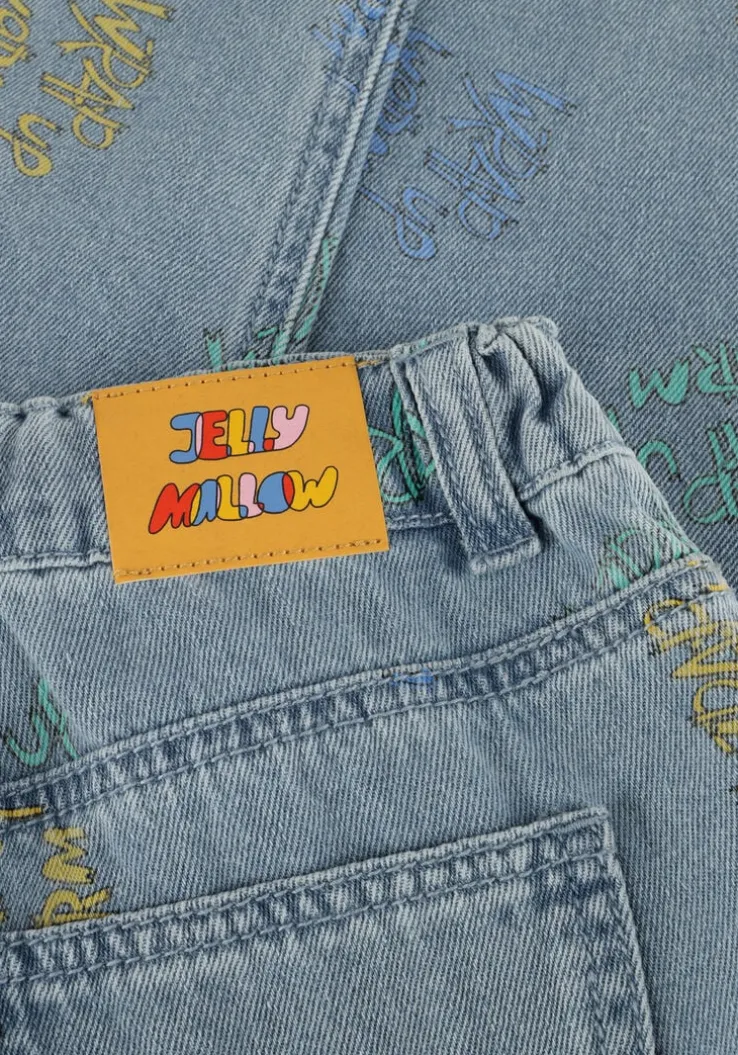 blauwe jelly mallow straight leg jeans wrap-up denim pants