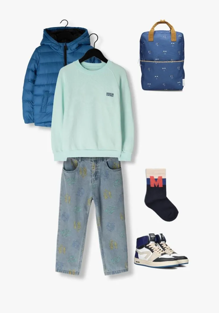 blauwe jelly mallow straight leg jeans wrap-up denim pants