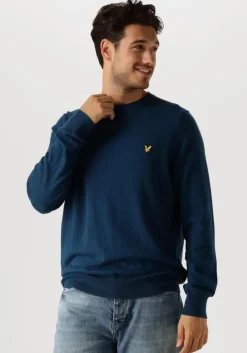 blauwe lyle & scott trui cotton merino crew neck jumper