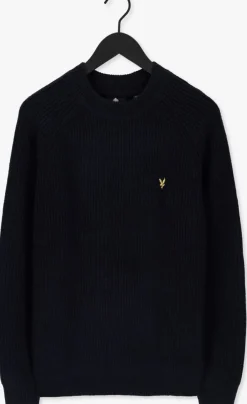 blauwe lyle & scott trui shaker stitch mock neck jumper