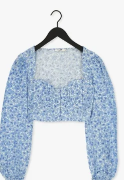 blauwe na-kd blouses organic gathered detail long sleeve blouse