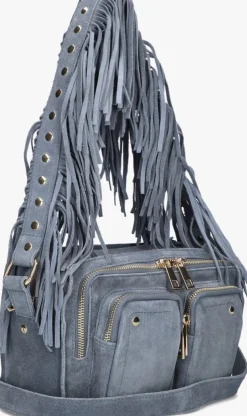 blauwe núnoo schoudertas ellie fringe suède
