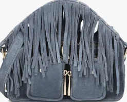 blauwe núnoo schoudertas helena fringe suède
