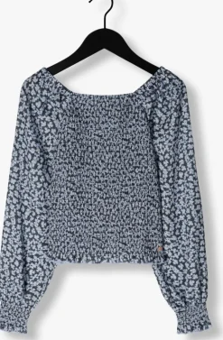 blauwe nobell blouses tessa smocked denim flower blouse