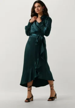 blauwe notre-v midi jurk nv-dorissa satin dress