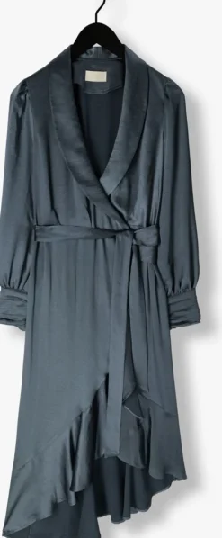blauwe notre-v midi jurk nv-dorissa satin dress