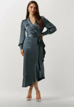 blauwe notre-v midi jurk nv-dorissa satin dress