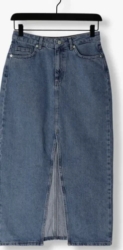 blauwe notre-v midirok denim maxi skirt