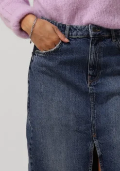 blauwe object midirok objharlow midi denim skirt