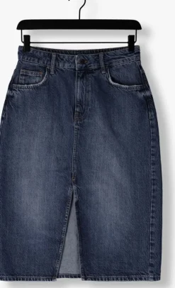 blauwe object midirok objharlow midi denim skirt