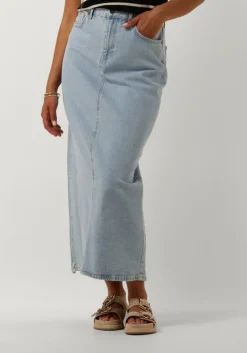 blauwe object midirok objellen mw long denim skirt