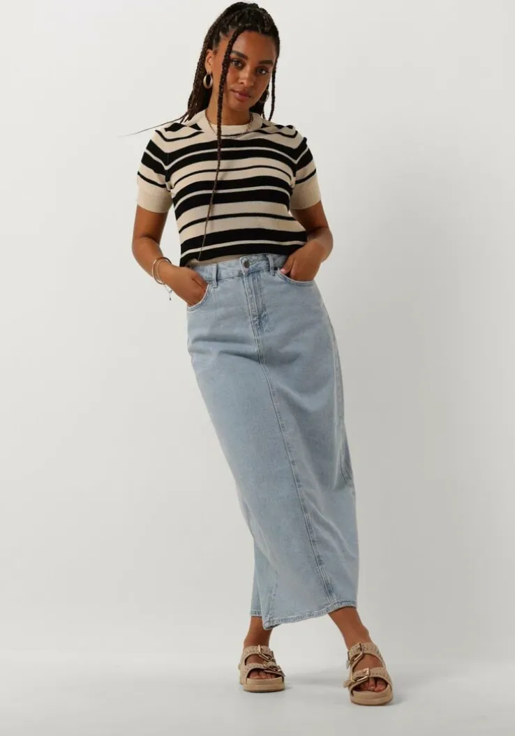 blauwe object midirok objellen mw long denim skirt