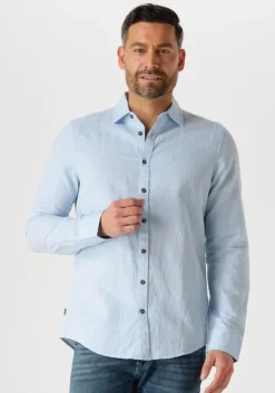 blauwe pme legend casual overhemd long sleeve shirt cotton linen 2 tone