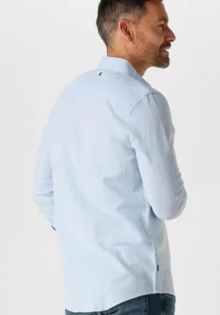 blauwe pme legend casual overhemd long sleeve shirt cotton linen 2 tone