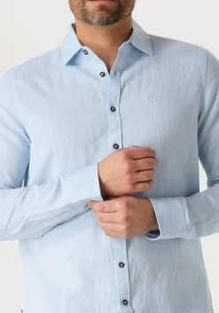 blauwe pme legend casual overhemd long sleeve shirt cotton linen 2 tone