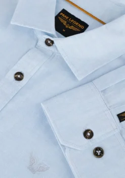 blauwe pme legend casual overhemd long sleeve shirt cotton linen 2 tone