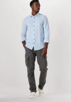 blauwe pme legend casual overhemd long sleeve shirt cotton linen 2 tone