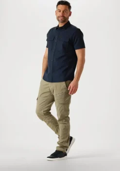 blauwe pme legend casual overhemd short sleeve shirt slub cotton