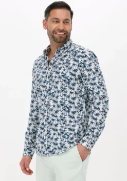 blauwe scotch & soda casual overhemd slim fit printed poplin shirt