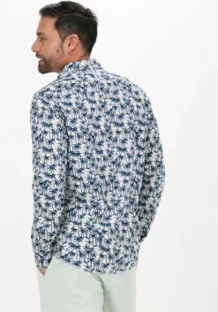 blauwe scotch & soda casual overhemd slim fit printed poplin shirt