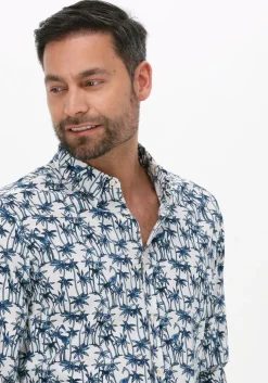 blauwe scotch & soda casual overhemd slim fit printed poplin shirt