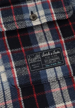 blauwe scotch & soda casual overhemd regular fit mid-weight brushed flannel check shirt