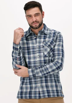 blauwe scotch & soda casual overhemd indigo checked 1 pocket workwe