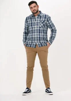 blauwe scotch & soda casual overhemd indigo checked 1 pocket workwe