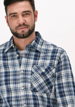 blauwe scotch & soda casual overhemd indigo checked 1 pocket workwe