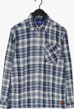 blauwe scotch & soda casual overhemd indigo checked 1 pocket workwe