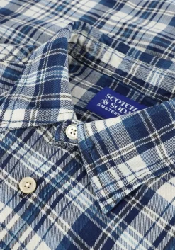 blauwe scotch & soda casual overhemd indigo checked 1 pocket workwe