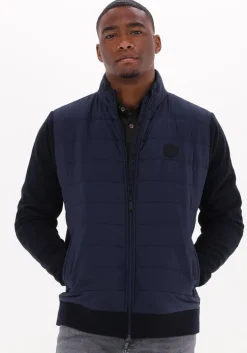 blauwe scotch & soda gewatteerde jas padded jacket with knitted sleeve and back panel
