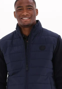 blauwe scotch & soda gewatteerde jas padded jacket with knitted sleeve and back panel