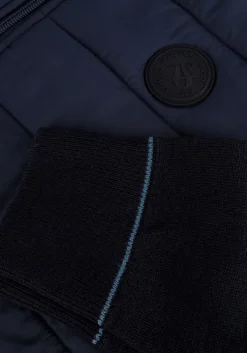 blauwe scotch & soda gewatteerde jas padded jacket with knitted sleeve and back panel